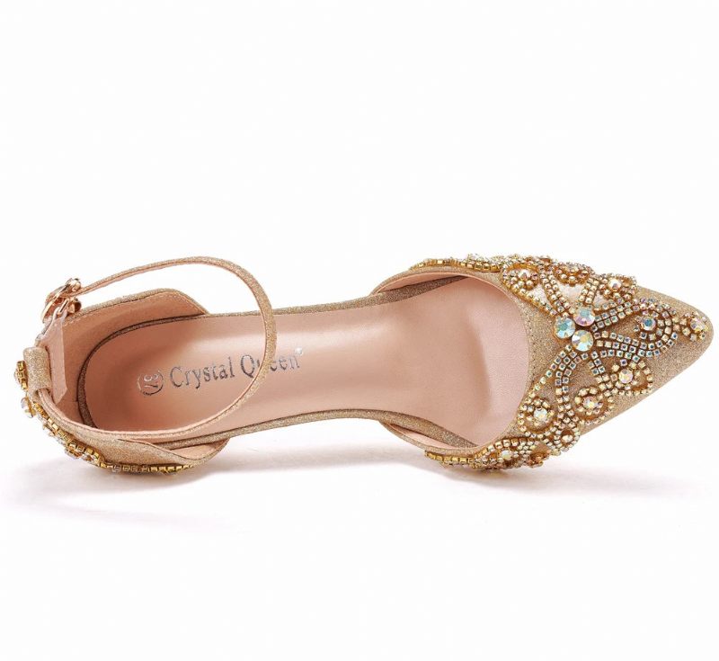 Kvinnor Skor Bröllop Bridal Glitter Fetisch Stiletto Rhinestone Guld Pumps - Guld