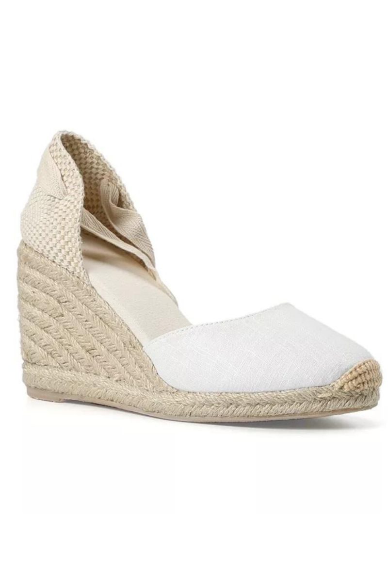 Kvinnor Sommar Espadrille Klack Sandaler Stängd Tå Sko Korsbunden Snörning