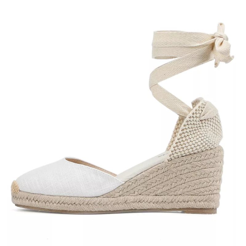 Kvinnor Sommar Espadrille Klack Sandaler Stängd Tå Sko Korsbunden Snörning - 9Cm Svart