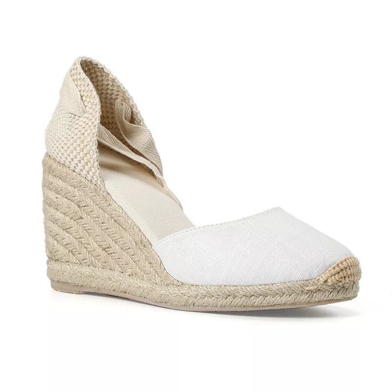 Kvinnor Sommar Espadrille Klack Sandaler Stängd Tå Sko Korsbunden Snörning - 9Cm Svart