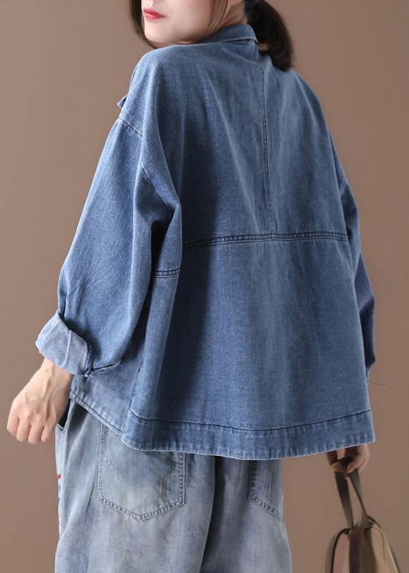 Kvinnor Står Krage Fina Casual Kappor Denim Blå - Vinterkappor för kvinnor