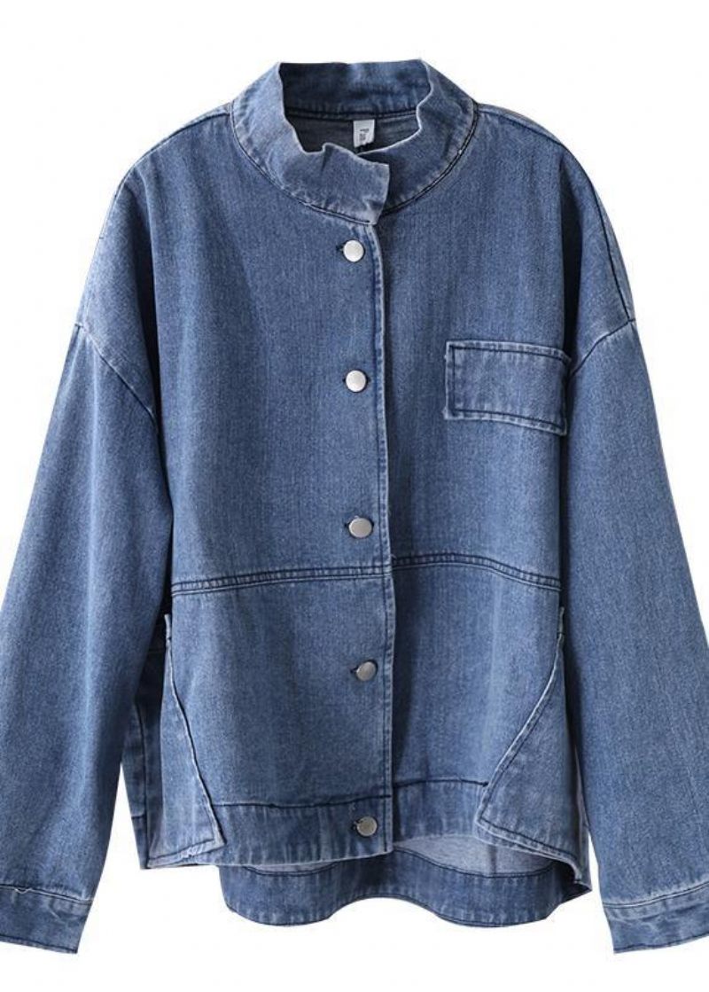 Kvinnor Står Krage Fina Casual Kappor Denim Blå - Vinterkappor för kvinnor