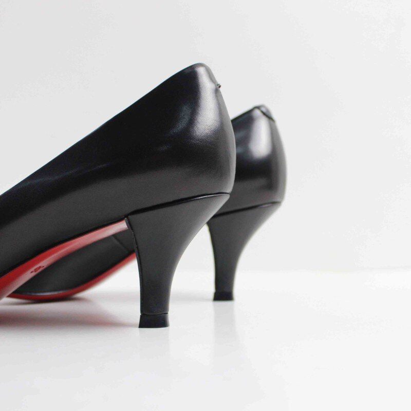 Kvinnor Summer Pumps Black High Heel Dam Business Skor Äkta Läder Spetsad Tå Handgjorda - Svart 5 Cm