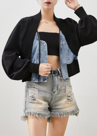 Kvinnor Svart Oversized Patchwork Denim Falska Tvådelade Kappor Våren