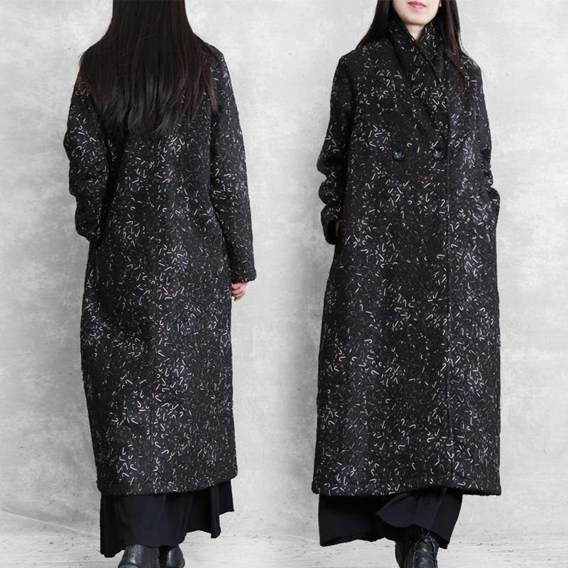 Kvinnor Svart Tryck Plus Size Tunikakappa Modeidéer Kappa Med Skåror I Fickor - Trenchcoats för kvinnor