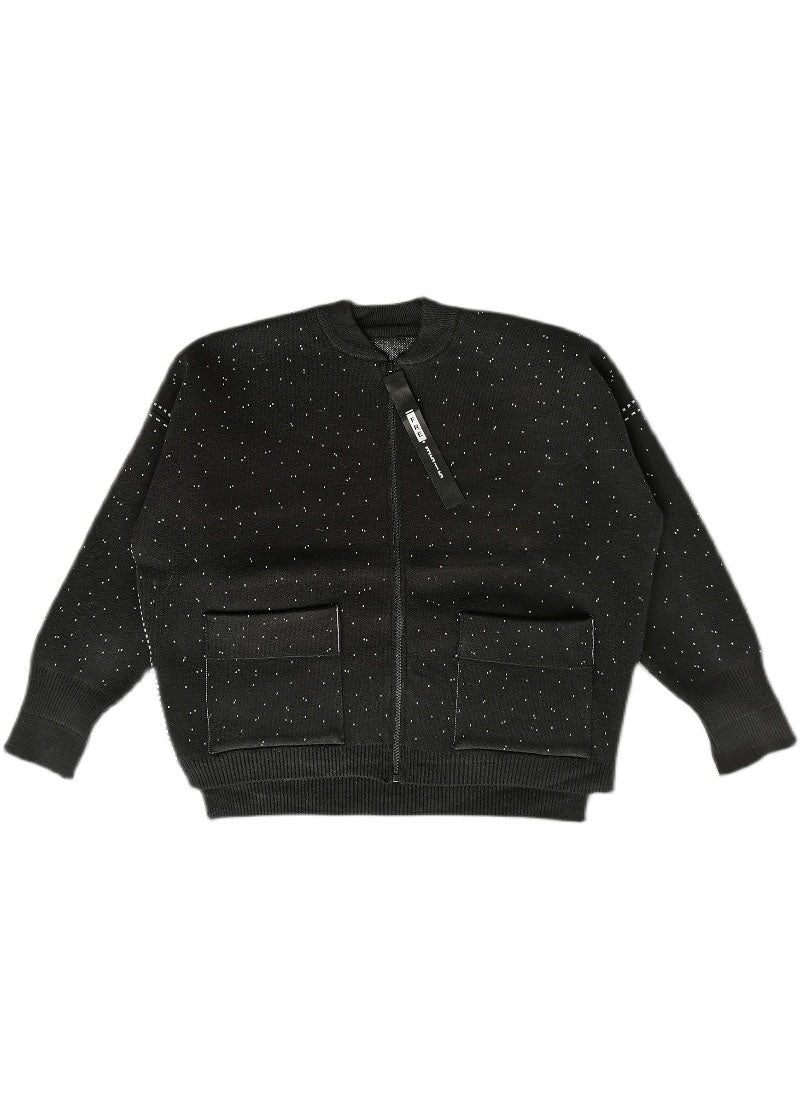 Kvinnor Svart Zip Up Dot Woolen Knit Coat Winter - Koftor för kvinnor