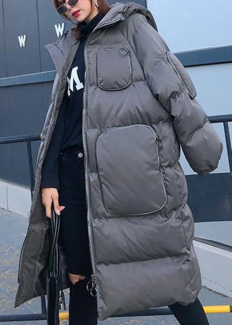 Kvinnor Trendig Plus Size Vinterjacka Överrock Grå Huva Dragkedja Dam Parkas - Grön