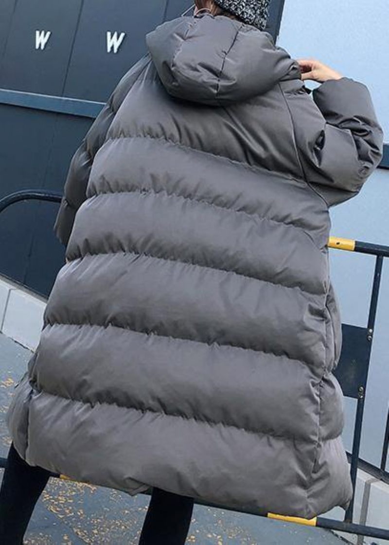 Kvinnor Trendig Plus Size Vinterjacka Överrock Grå Huva Dragkedja Dam Parkas - Grön