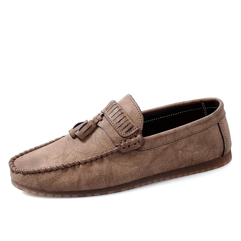 Läder Män Loafers Män Skor Handgjorda Tofs Man Slip On Flat - Svart