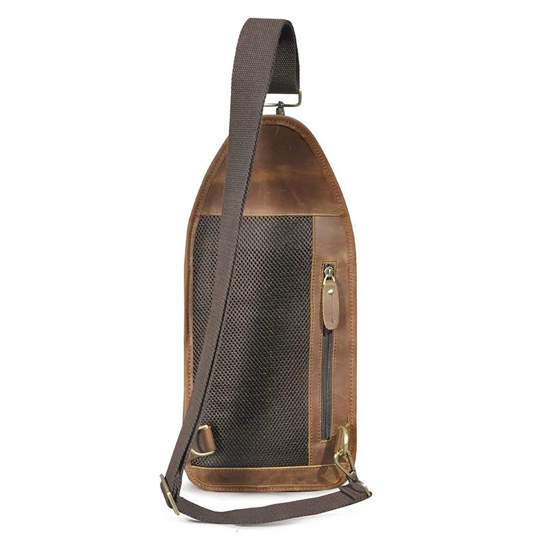 Läder Retro Chest Pack Sling Bag Design Travel One Shoulder Bag Ryggsäck För Män - Brun