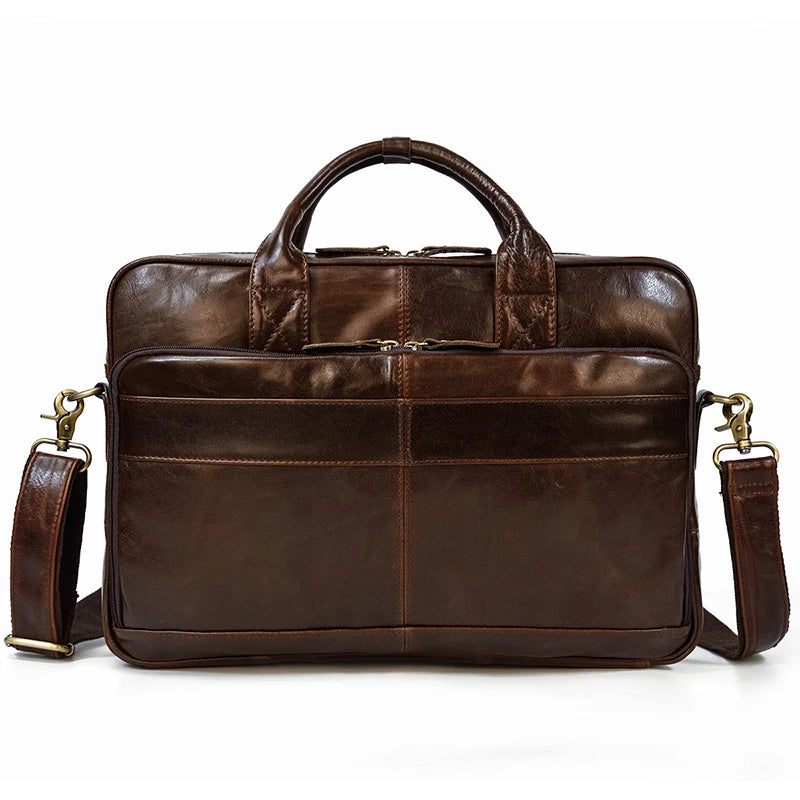 Läderportfölj För Man Business Handväska 15.6 Tum Laptop Portfolio Shoulder Messenger Bag - Brun