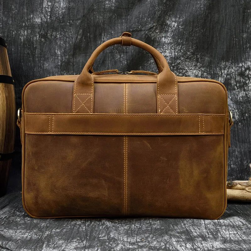 Läderportfölj För Man Business Handväska 15.6 Tum Laptop Portfolio Shoulder Messenger Bag - Brun