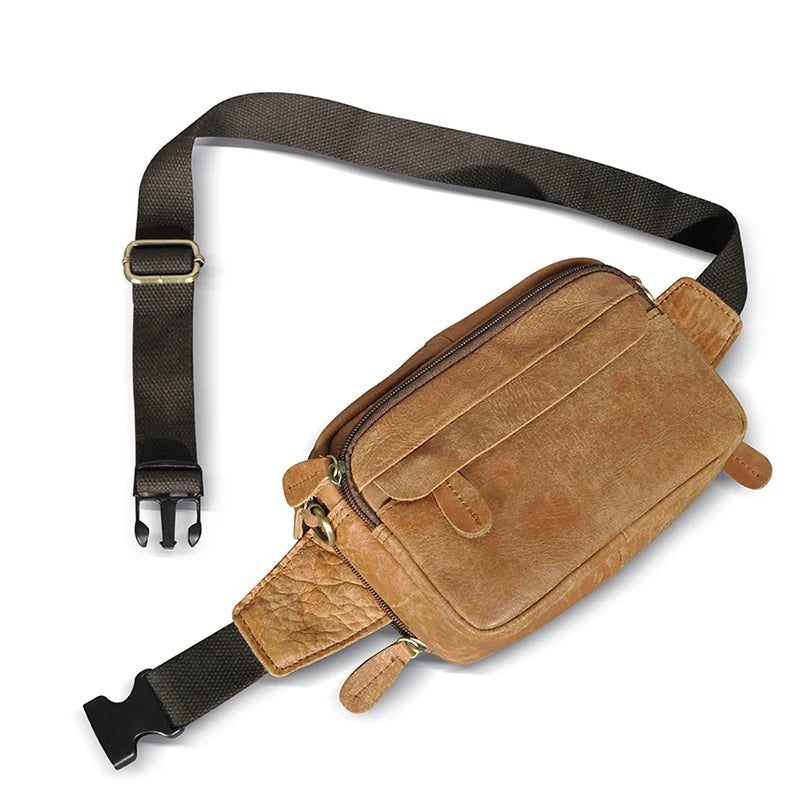 Läderresor Retro Fanny Midjebältesväska Chest Pack Sling Bag Case För Män - Brun