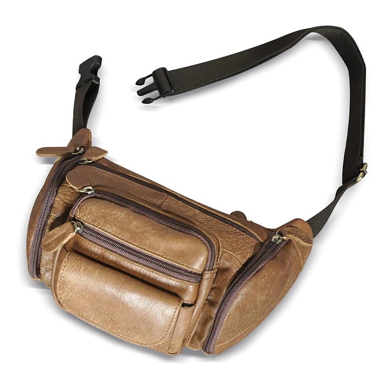 Läderresor Retro Fanny Midjebältesväska Chest Pack Sling Bag Case För Män - Brun