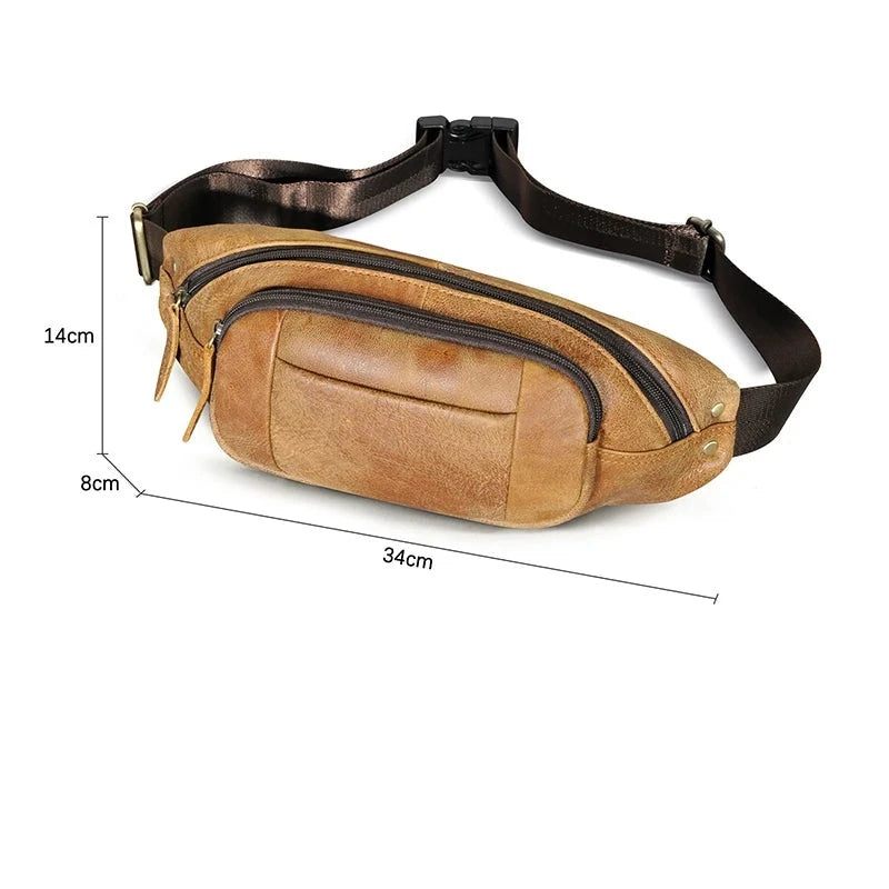 Läderresor Retro Fanny Midjebältesväska Chest Pack Sling Bag Case För Män - Brun