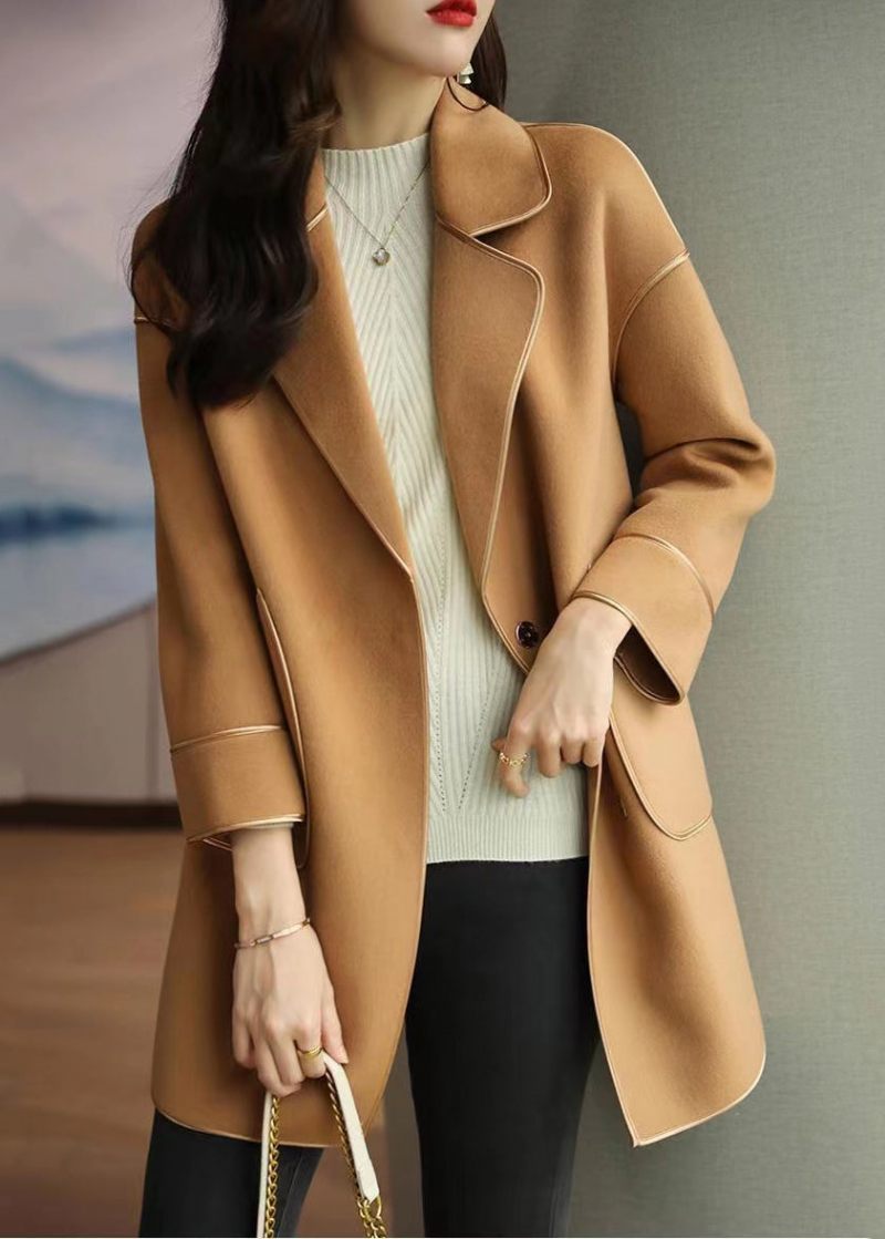 Lätt Camel Ull Trenchcoats Lapel Oversized Fall