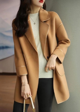 Lätt Camel Ull Trenchcoats Lapel Oversized Fall