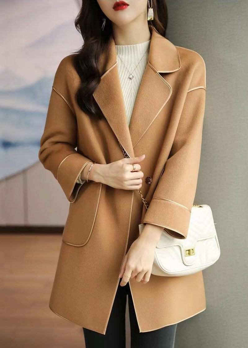 Lätt Camel Ull Trenchcoats Lapel Oversized Fall - Vinterkappor för kvinnor