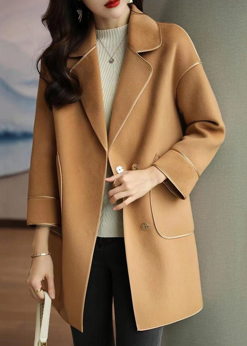 Lätt Camel Ull Trenchcoats Lapel Oversized Fall - Vinterkappor för kvinnor