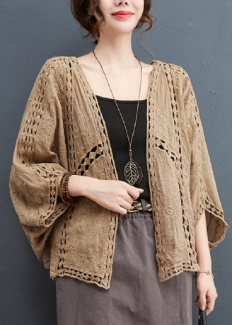 Lätt Khaki Lös Cardigan Hollow Out Batwing Sleeve