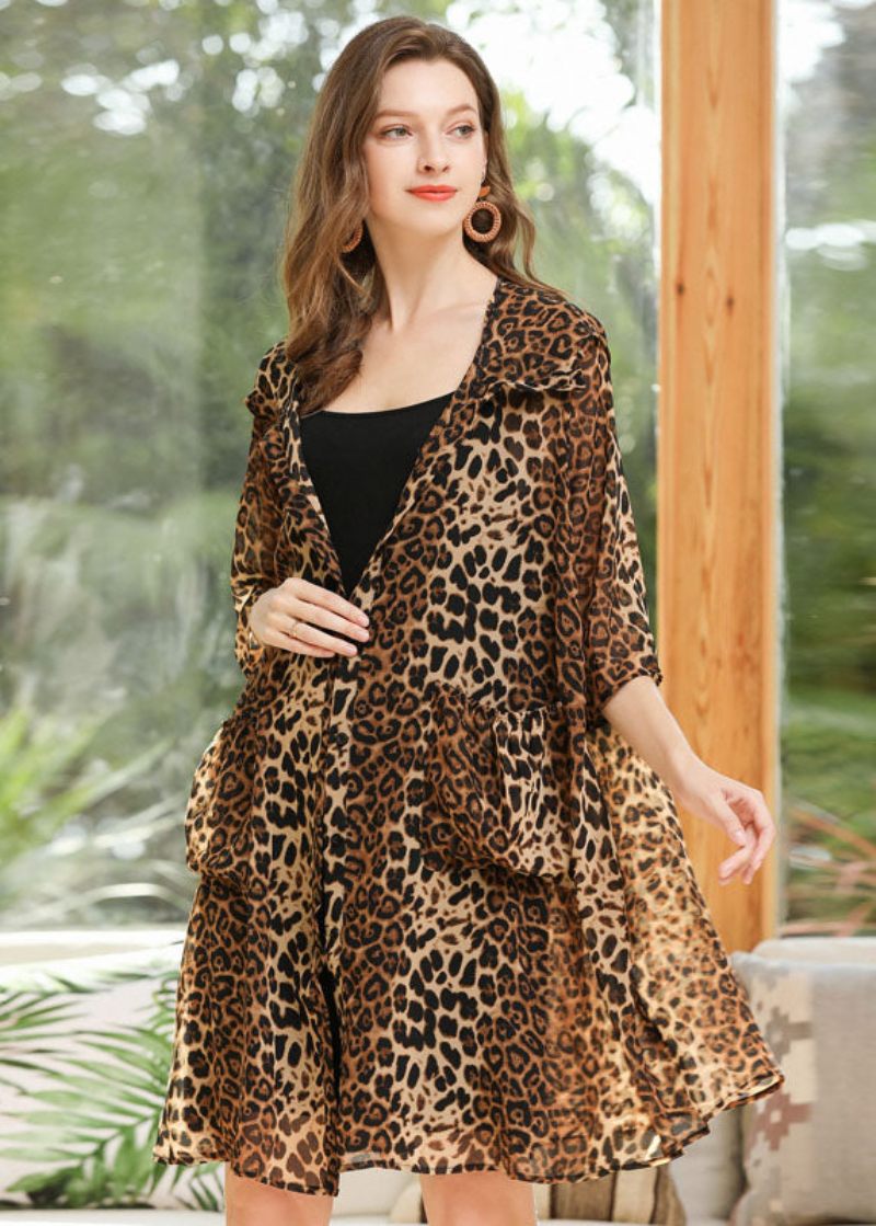 Leopard Chiffong Upf 50+ Cardigan Huvfickor Sommar