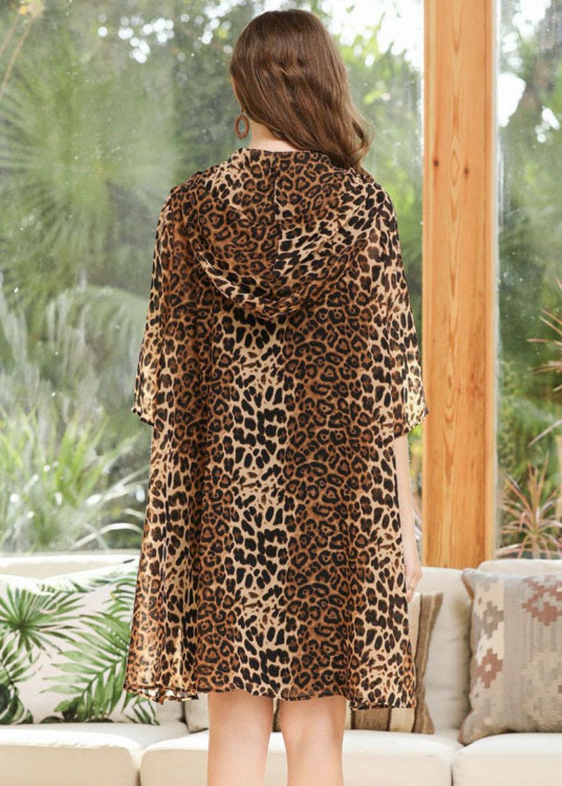 Leopard Chiffong Upf 50+ Cardigan Huvfickor Sommar - Koftor för kvinnor