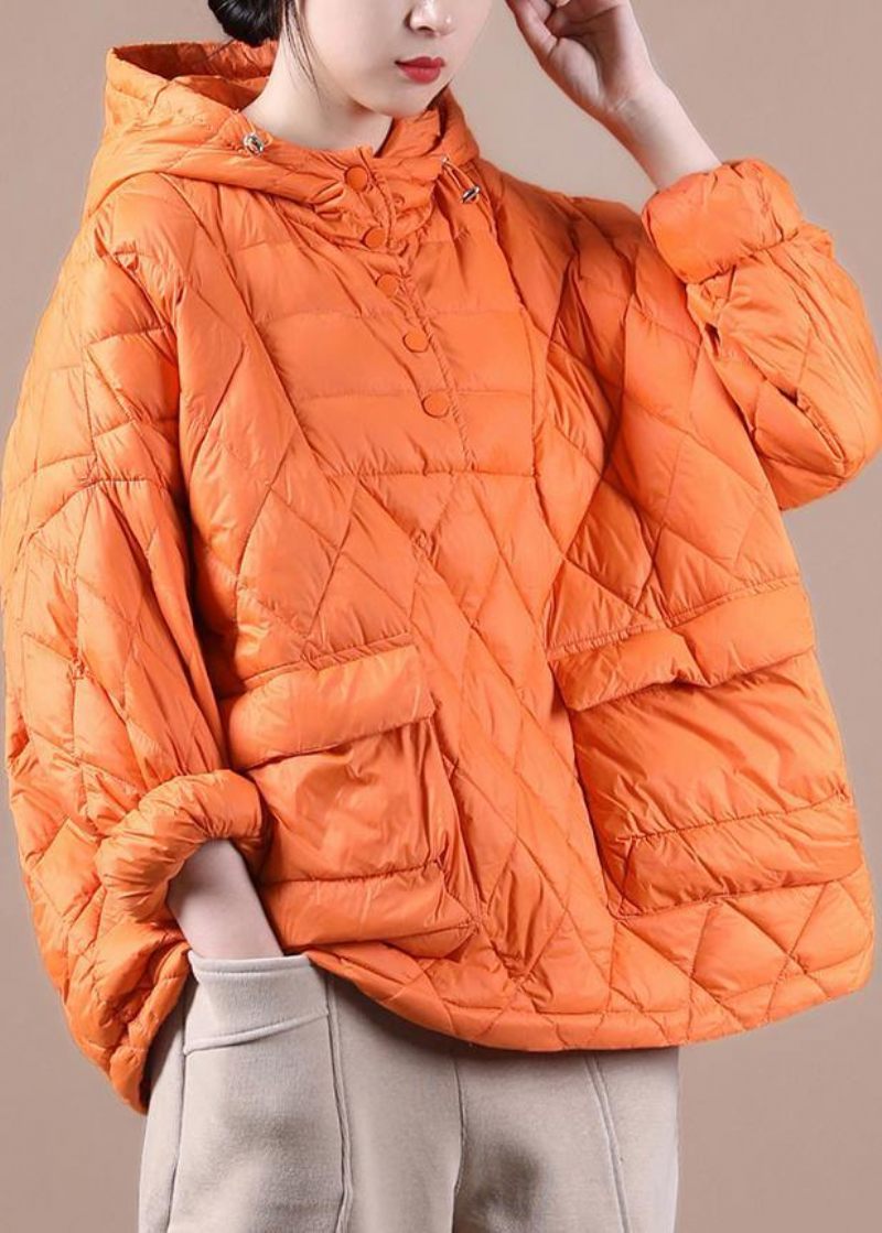 Litterär Orange Plus Size Hood Pullover Korta Puffers Jackor - Orange