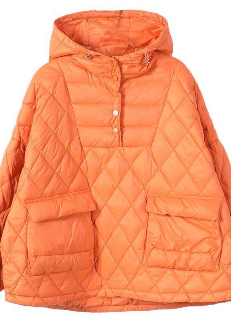 Litterär Orange Plus Size Hood Pullover Korta Puffers Jackor - Orange