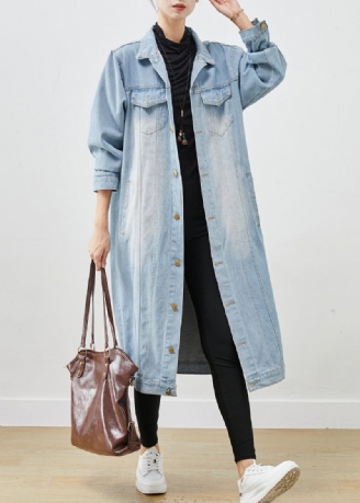 Ljusblå Denim Trench Oversized Button Down Spring