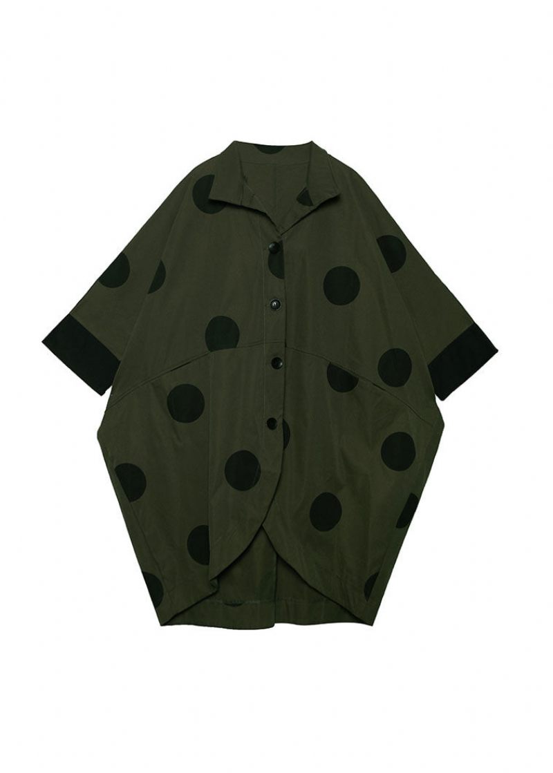 Lös Army Green Asymmetrisk Design Peter Pan Krage Pricktryck Trenchcoats Spring - Trenchcoats för kvinnor