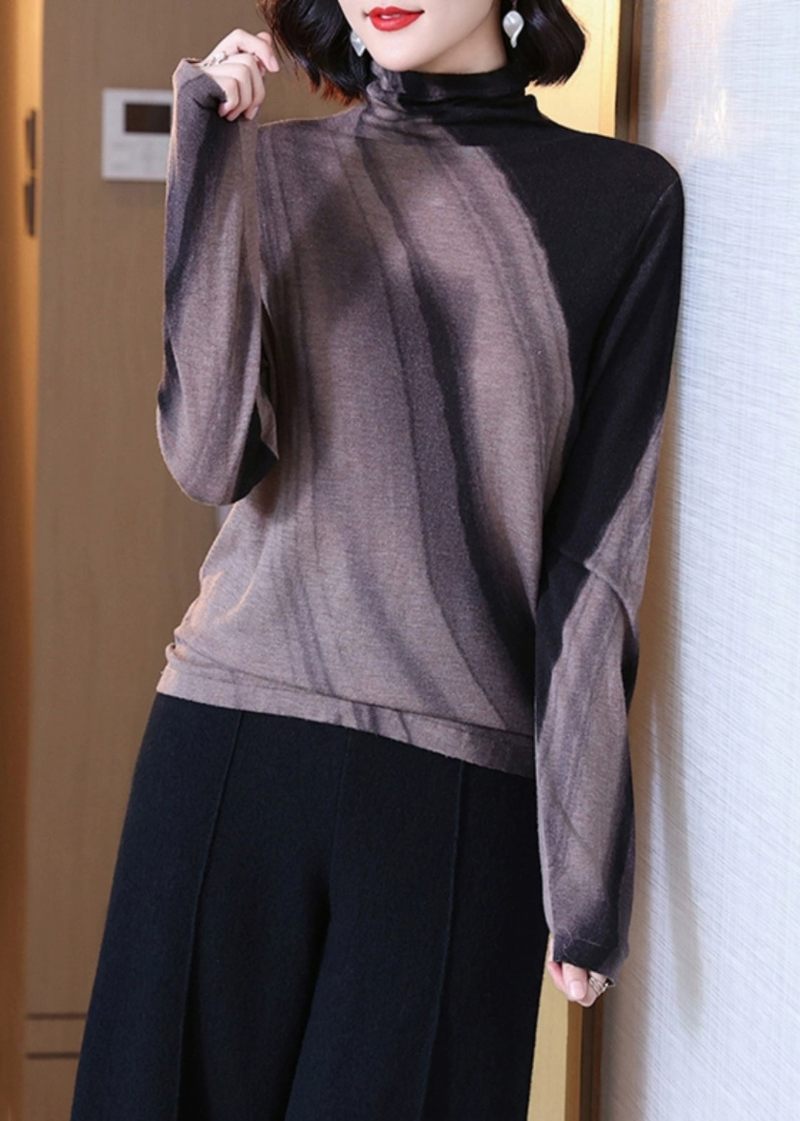 Lös Colorblock Turtleneck Patchwork Wool Top Långärmad