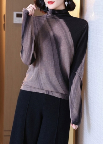 Lös Colorblock Turtleneck Patchwork Wool Top Långärmad