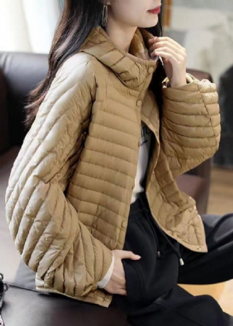 Lös Khaki Hooded Button Patchwork Duck Down Coat Winter