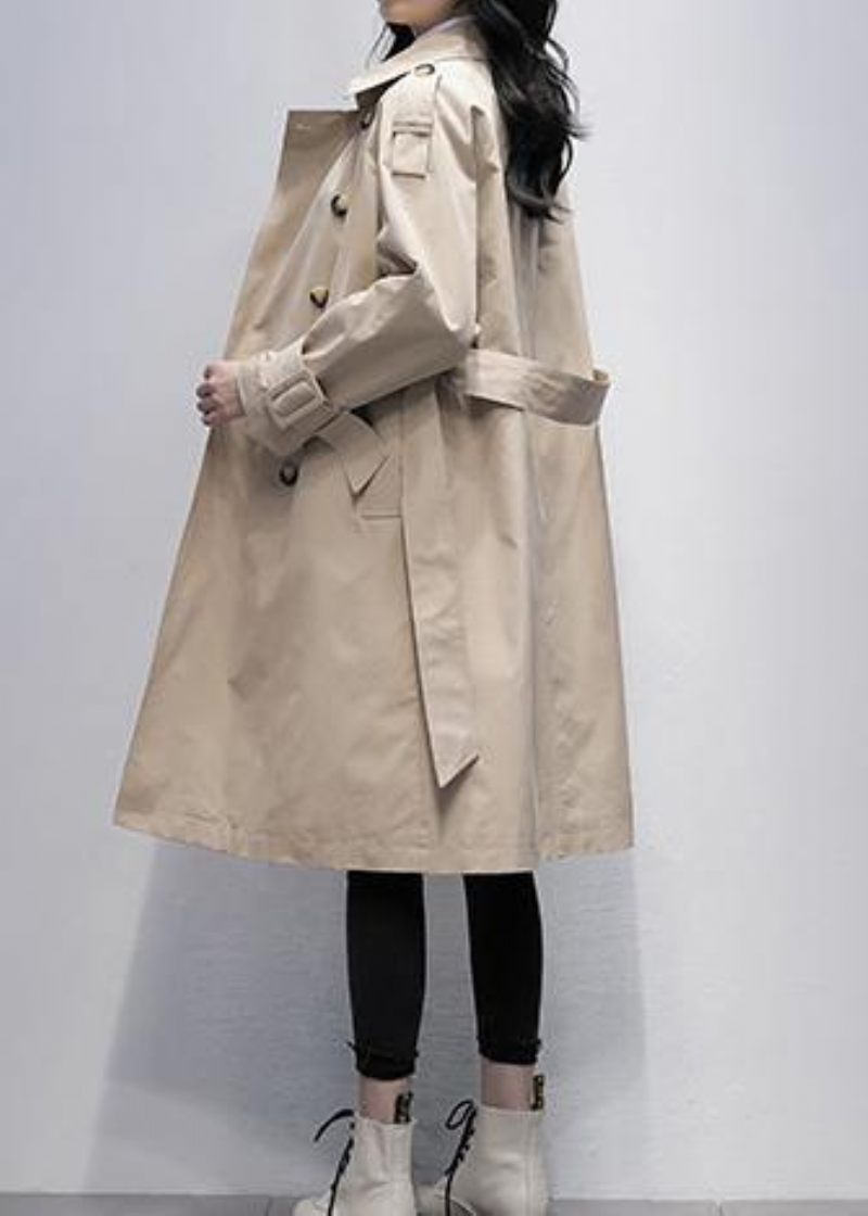 Lös Khaki Plus Size Trenchcoat Work Skårade Damkappor Med Knytband I Midjan - Trenchcoats för kvinnor