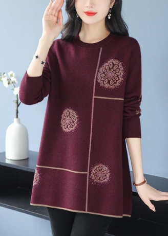 Lös Lila O Neck Zircon Woolen Knit Mid Dress Spring