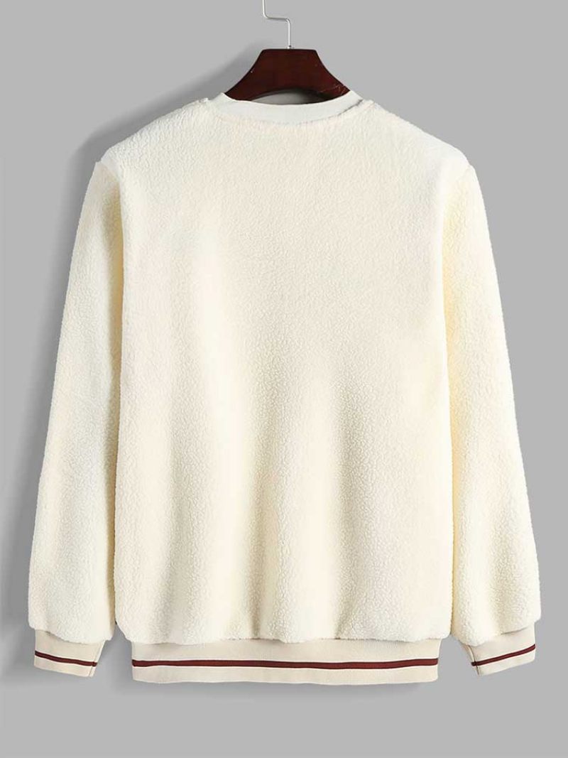 Luvtröja För Män Basic Fleece Fluffig Tröja V-ringad Streetwear Pullover Höst Vinter Luvtröjor Sweats Unisexstil Nyhet - Beige