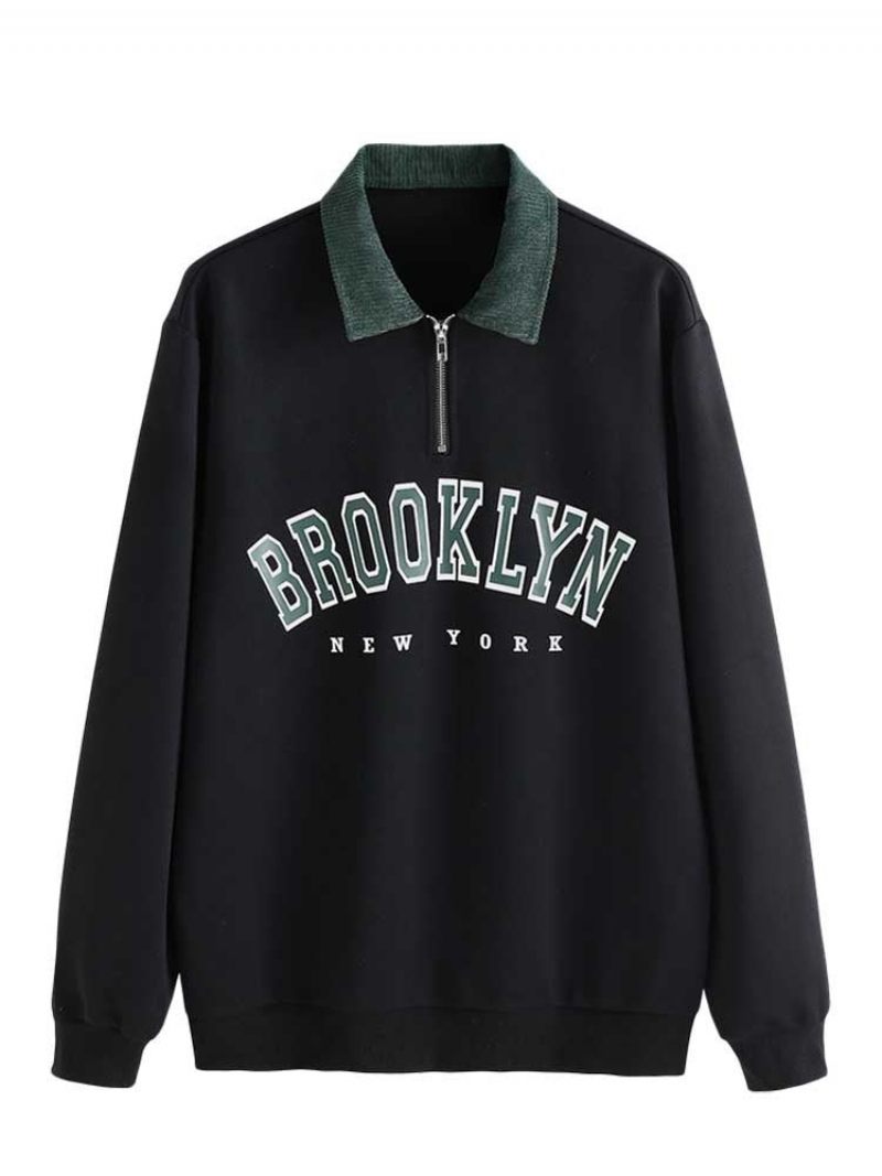 Luvtröjor För Män Bokstavstryck Manchestertröja Med Halv Dragkedja Casual Turn-down Krage Pullover Höst Vinter Sweats Luvtröja