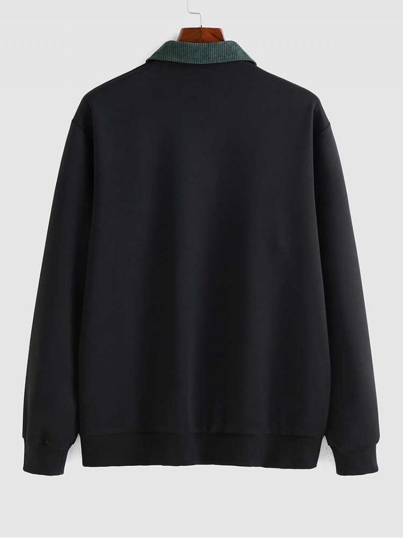 Luvtröjor För Män Bokstavstryck Manchestertröja Med Halv Dragkedja Casual Turn-down Krage Pullover Höst Vinter Sweats Luvtröja - Svart