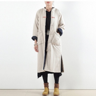 Lyxig Beige Vit Casual Kappa Löst Sittande Bomullsrock Elegant Sidoöppen Trenchcoat Kinesisk Knapp