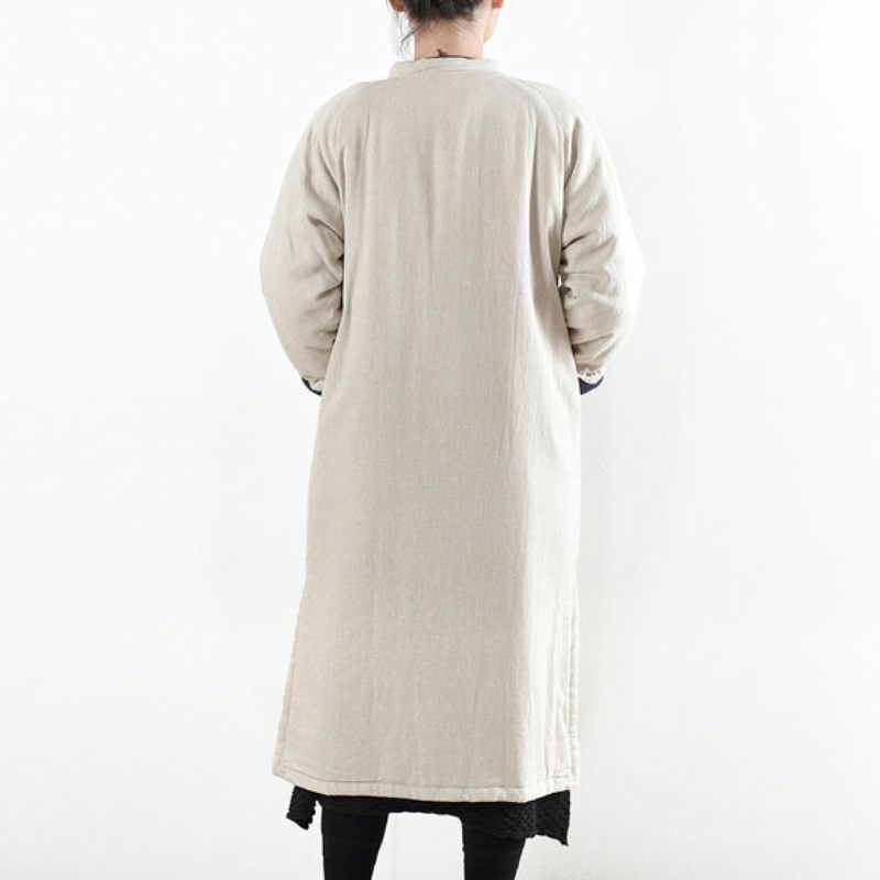 Lyxig Beige Vit Casual Kappa Löst Sittande Bomullsrock Elegant Sidoöppen Trenchcoat Kinesisk Knapp - Röd