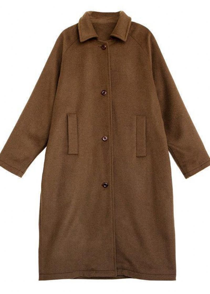 Lyxig Brun Ullkappa För Kvinnliga Överdimensionerade Fickor. Notched Coats - Trenchcoats för kvinnor