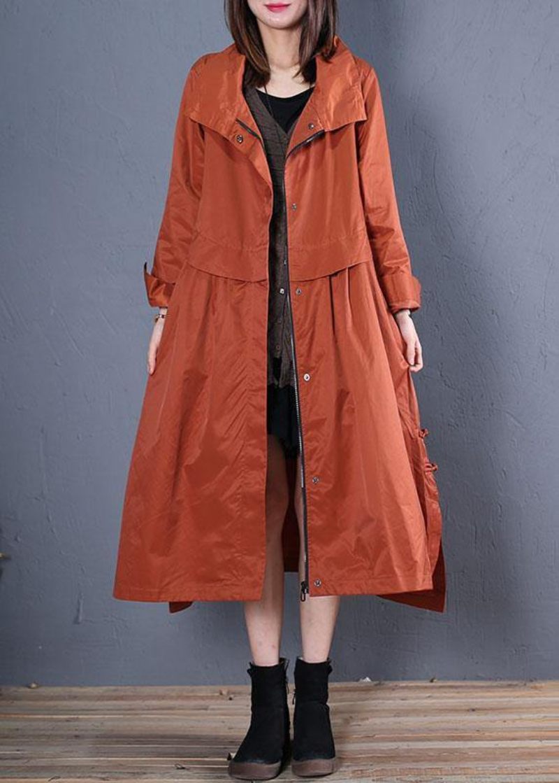 Lyxig Casual Maxirock Höstkappa Röd Låg Hög Design Ytterkläder - Trenchcoats för kvinnor