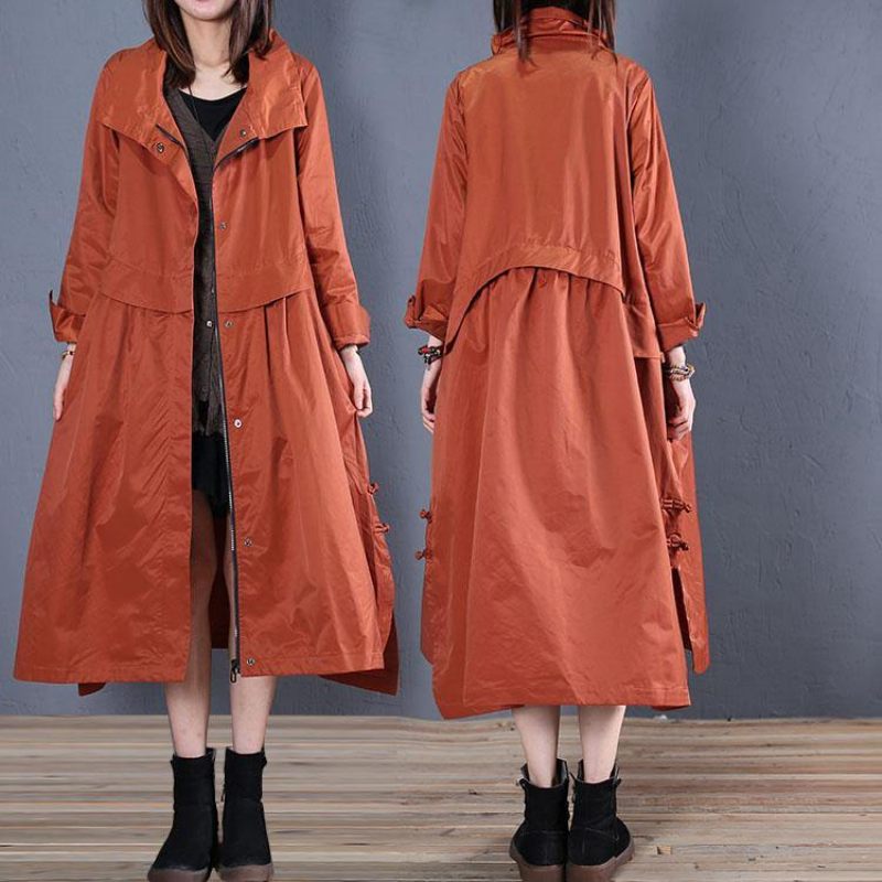 Lyxig Casual Maxirock Höstkappa Röd Låg Hög Design Ytterkläder - Trenchcoats för kvinnor