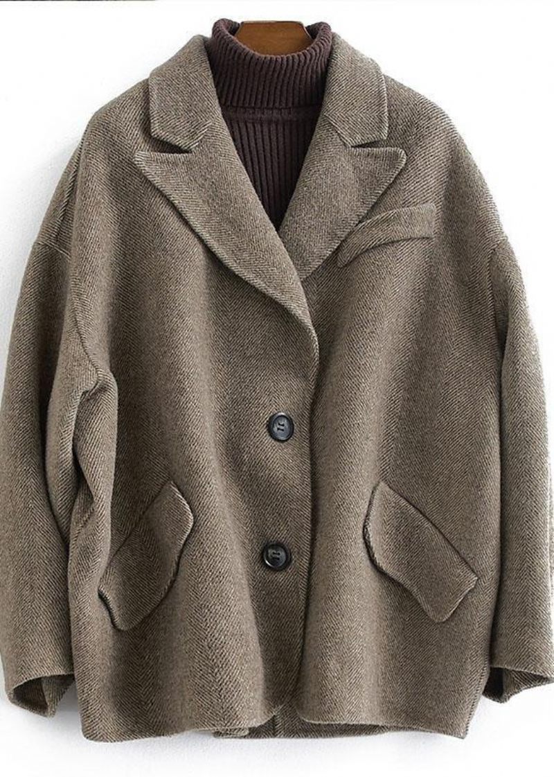 Lyxig Chokladullkappa Kvinna Trendig Plus Size Kappor Button Down Kvinnor Skårade - Trenchcoats för kvinnor