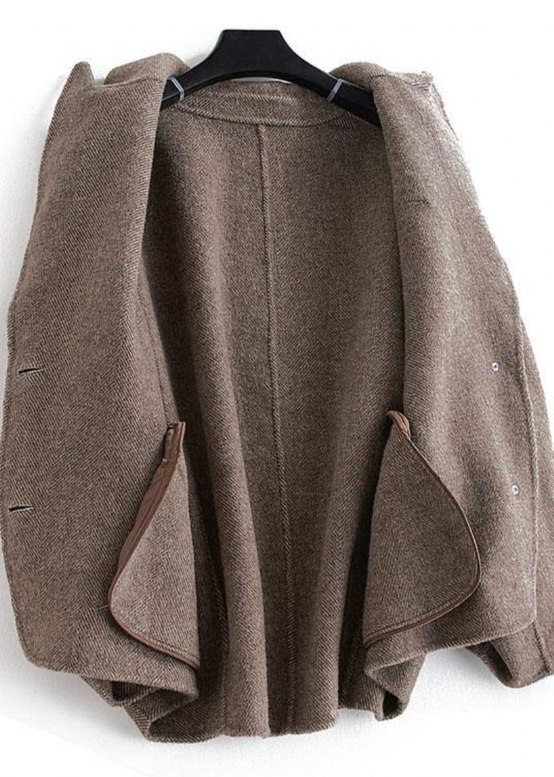 Lyxig Chokladullkappa Kvinna Trendig Plus Size Kappor Button Down Kvinnor Skårade - Trenchcoats för kvinnor