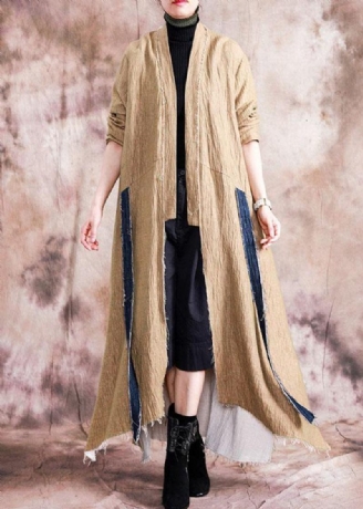 Lyxig Khaki Asymmetrisk Överrock Oversized Lång Vinterkappa Höstrock Patchwork