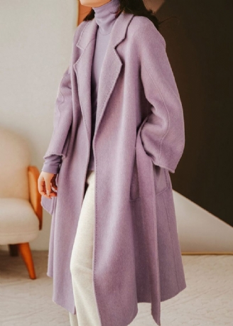 Lyxig Lavendel Silk Wool Blended Trench Overcoat Woolen Coat Vinter