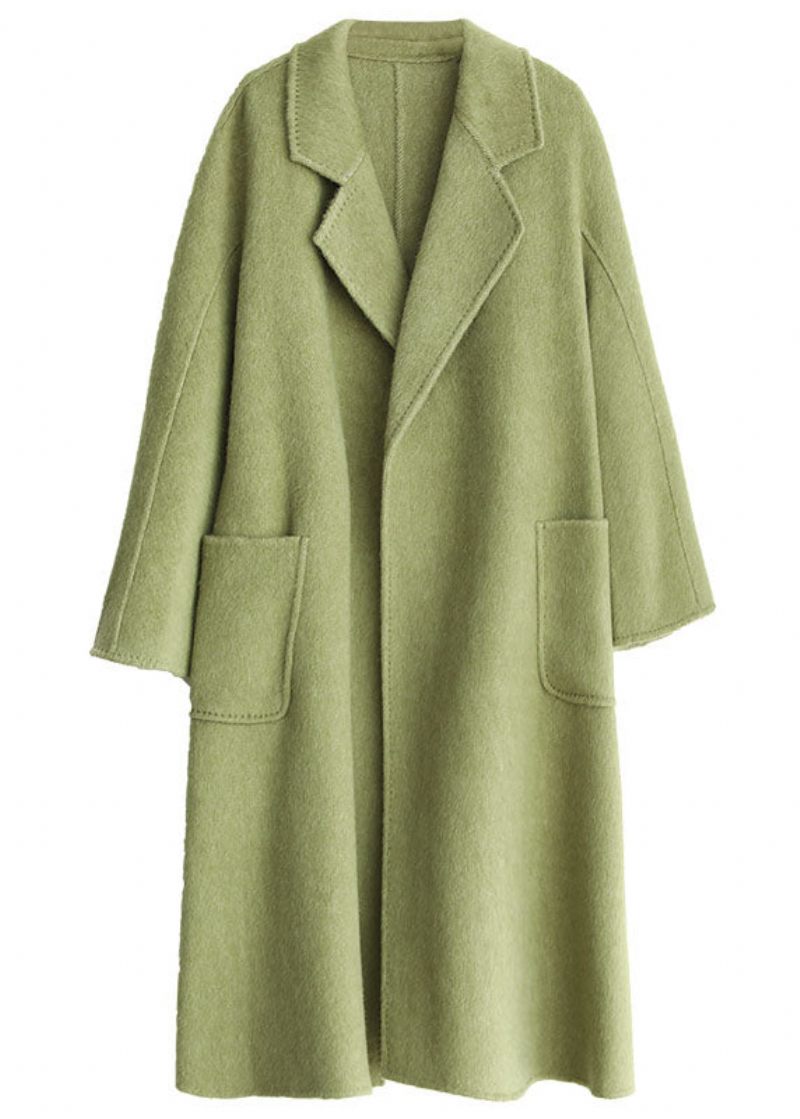 Lyxig Lavendel Silk Wool Blended Trench Overcoat Woolen Coat Vinter - Lavendel