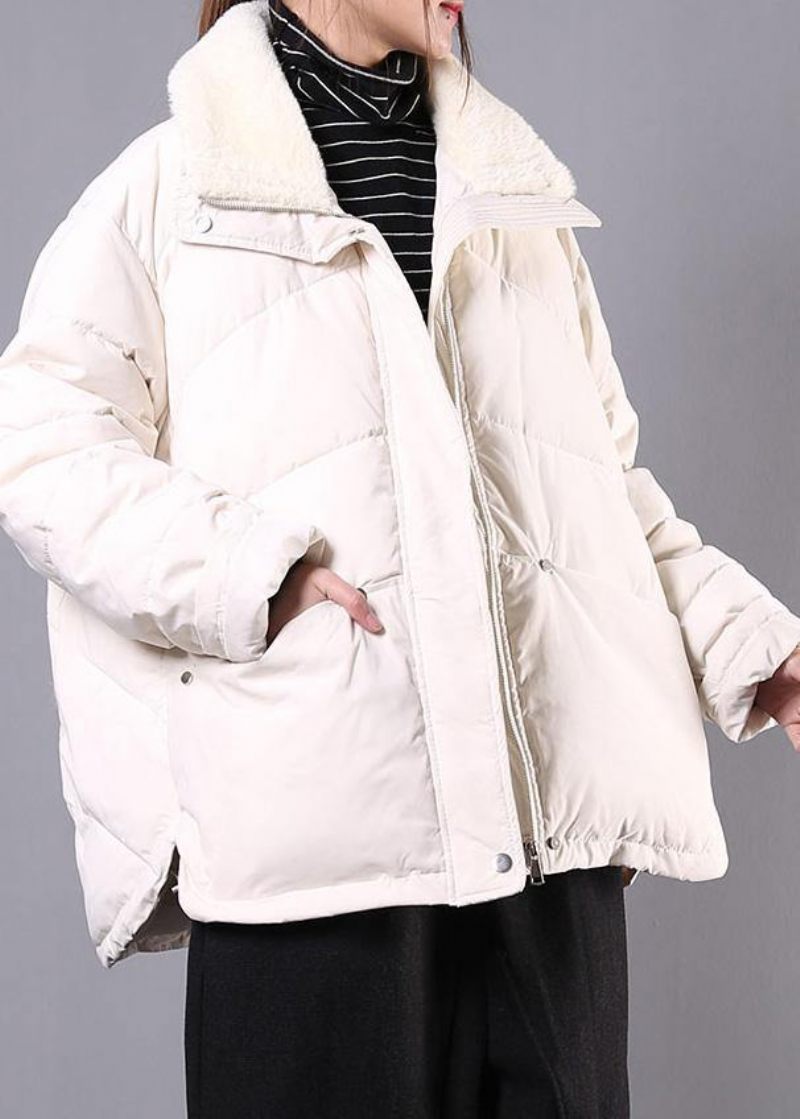 Lyxiga Plus Size Lapel Vinter Ytterkläder Beige Fickor Dragkedja Dam Parkas - Blå