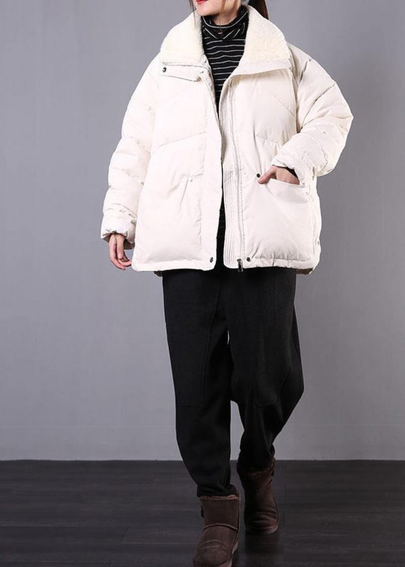 Lyxiga Plus Size Lapel Vinter Ytterkläder Beige Fickor Dragkedja Dam Parkas - Blå